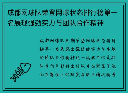 成都网球队荣登网球状态排行榜第一名展现强劲实力与团队合作精神
