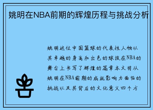 姚明在NBA前期的辉煌历程与挑战分析